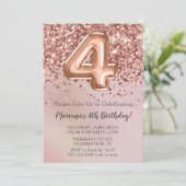 Elegant Roos Gold Kinder Girl 4e verjaardag Inv Kaart (Staand voorkant)