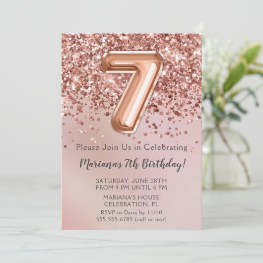 Elegant Roos Gold Kinder Girl 7e verjaardag Kaart (Staand voorkant)