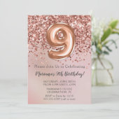 Elegant Roos Gold Kinder meisje 9e verjaardag Inv Kaart (Staand voorkant)