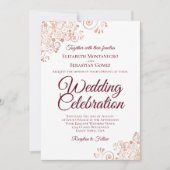 Elegant Roos Gold Lace met Bourgogne tekstbruiloft Kaart (Voorkant)