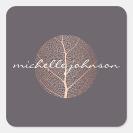 Elegant Roos Gold Leaf Logo op Paarse Vierkante Sticker