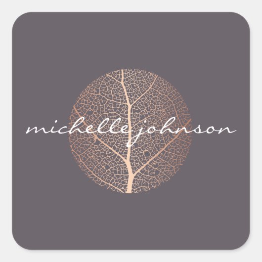 Elegant Roos Gold Leaf Logo op Paarse Vierkante Sticker (Voorkant)