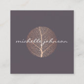 Elegant Roos Gold Leaf Logo op Paarse Vierkante Visitekaartje (Voorkant)