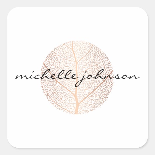 Elegant Roos Gold Leaf Logo op Wit Vierkante Sticker (Voorkant)