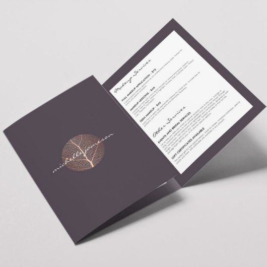 Elegant Roos Gold Leaf Logo Paarse Brochure Drieluik Kaart