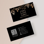 Elegant Roos Gold Leaf QR Code Social Media Icons Visitekaartje