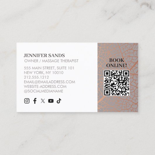 Elegant Roos Gold Leaf Tree Pattern QR-code Visitekaartje (Achterkant)