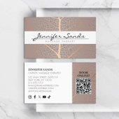 Elegant Roos Gold Leaf Tree Pattern QR-code Visitekaartje