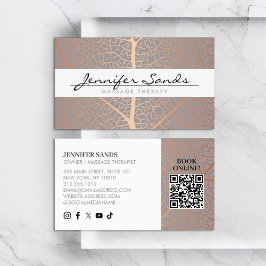 Elegant Roos Gold Leaf Tree Pattern QR-code Visitekaartje