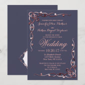 Elegant Roos Gold Leafy wijnstokken op marineblauw Kaart (Voorkant / Achterkant)