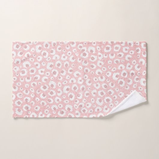 Elegant Roos Gold Leopard Print White Patroon Bad Handdoek (Handdoek)