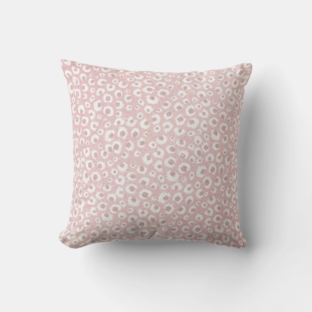 Elegant Roos Gold Leopard Print White Patroon Kussen (Voorkant)