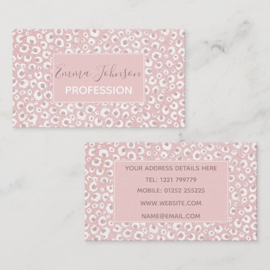 Elegant Roos Gold Leopard Print White Patroon Visitekaartje (Voorkant / Achterkant)