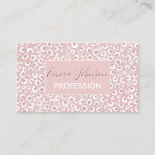 Elegant Roos Gold Leopard Print White Patroon Visitekaartje (Voorkant)