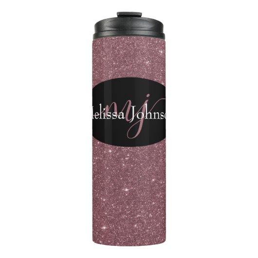 Elegant Roos Gold lettering op Black Thermal Tu Thermosbeker (Voorkant)