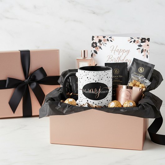 Elegant Roos Gold lettering op zwarte Mok