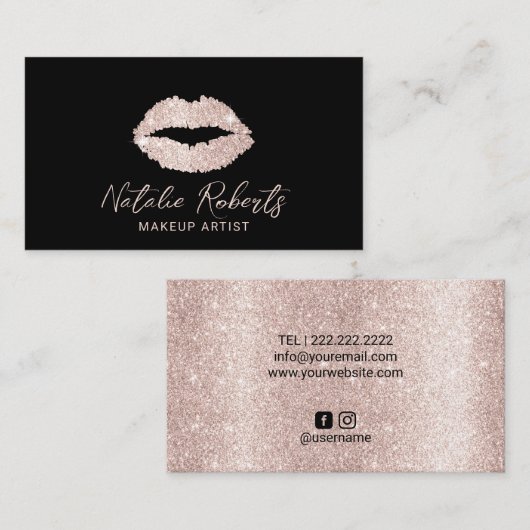 Elegant Roos Gold Lips Beauty Salon Makeup Artist Visitekaartje (Voorkant / Achterkant)