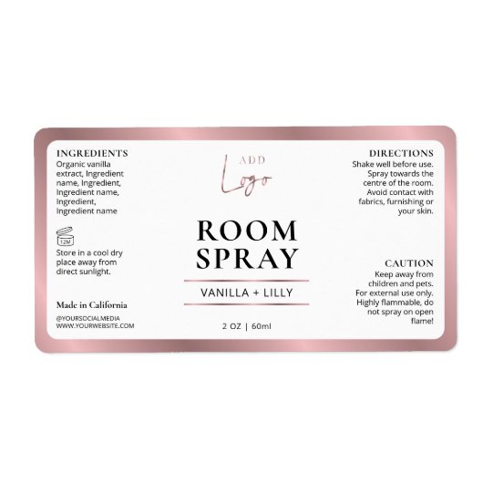 Elegant Roos Gold Logo Room Freshener Spray Label (Voorkant)