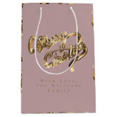Elegant Roos Gold Look Script Merry Christmas Med Medium Cadeauzakje (Voorkant)