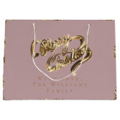 Elegant Roos Gold look Script Merry kerst Groot Cadeauzakje (Voorkant)
