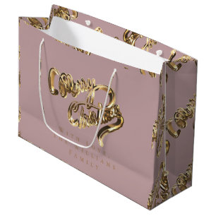 Elegant Roos Gold look Script Merry kerst Groot Cadeauzakje