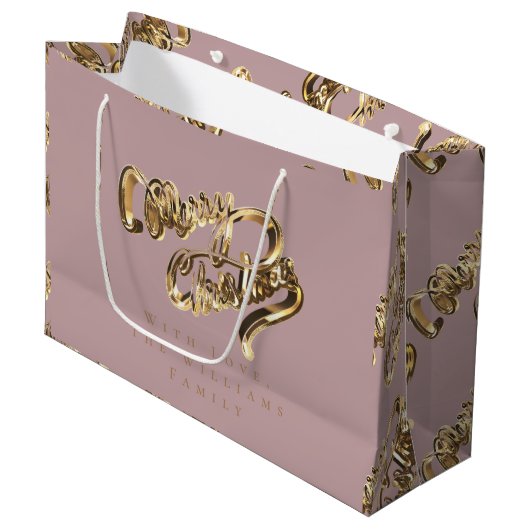 Elegant Roos Gold look Script Merry kerst Groot Cadeauzakje (Voorkant Gekanteld)
