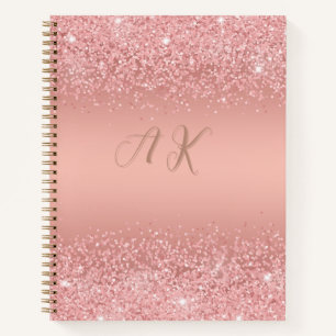 Elegant Roos Gold Luxe Shimmer Monogram Notitieboek