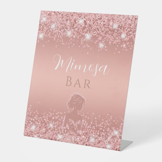 Elegant Roos Gold Luxe Shimmer Vrijgezellenfeest Reclamebord Met Voetstuk (Voorkant)