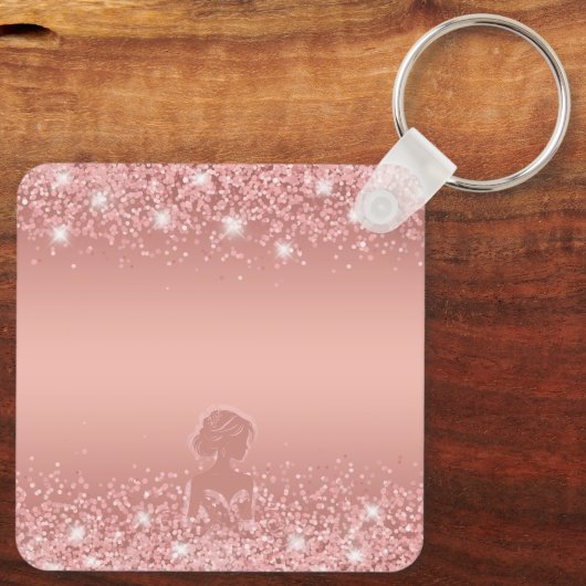 Elegant Roos Gold Luxe Shimmer Vrijgezellenfeest Sleutelhanger (Achterkant)