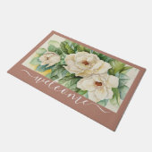Elegant Roos Gold Magnolia Floral Welcome Script Deurmat (Schuin)