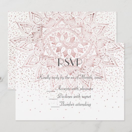Elegant roos gold mandala confetti bruiloft verzam kaart (Voorkant / Achterkant)