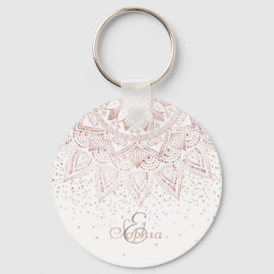 Elegant roos Gold mandala confetti design Sleutelhanger