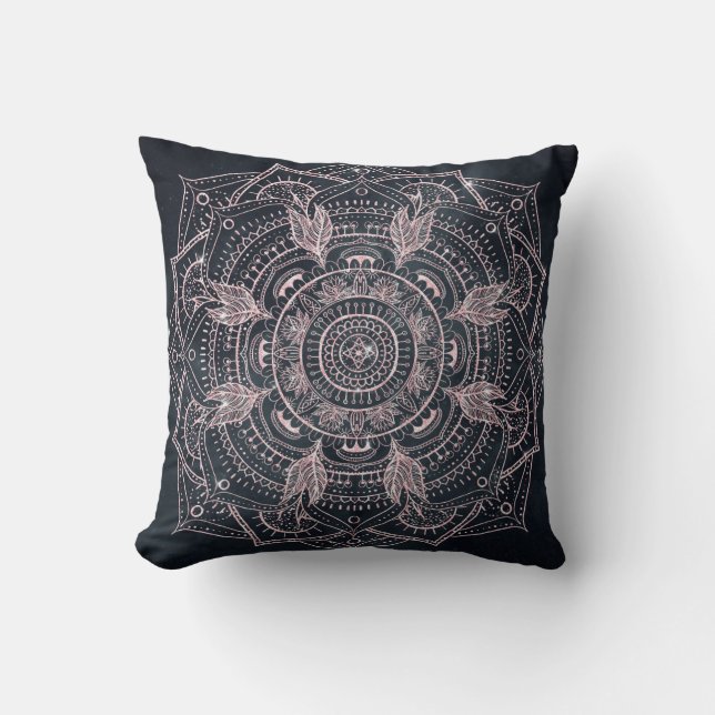 Elegant Roos Gold Mandala Grey Nebula Design Kussen (Voorkant)