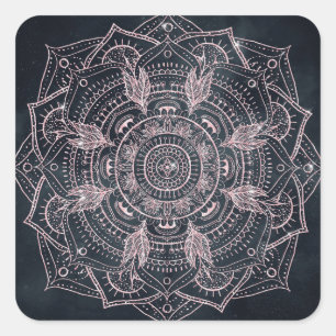 Elegant Roos Gold Mandala Grey Nebula Design Vierkante Sticker