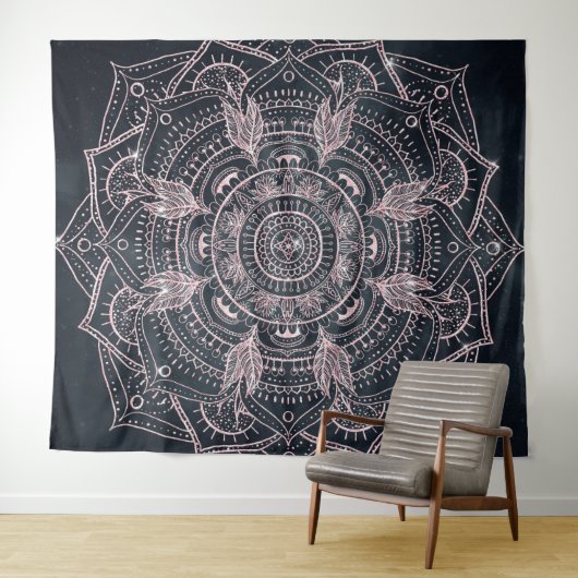 Elegant Roos Gold Mandala Grey Nebula Design Wandkleed (In Situ (horizontaal))