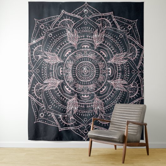 Elegant Roos Gold Mandala Grey Nebula Design Wandkleed (In situ)