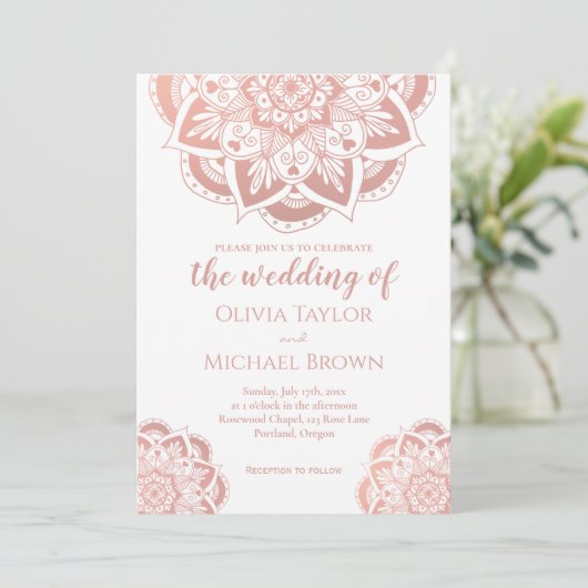 Elegant Roos Gold Mandala Invitation Kaart (Staand voorkant)