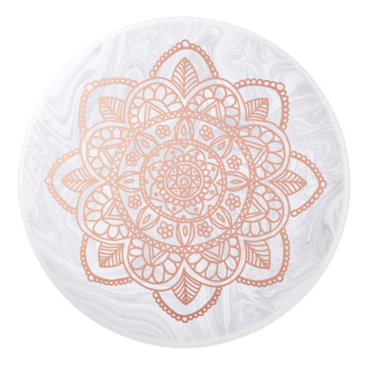 Elegant Roos Gold Mandala Marble Keramische Knop (Voorkant)