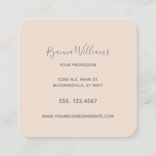 Elegant Roos Gold Marble Calligraphy Script Vierkante Visitekaartje (Achterkant)