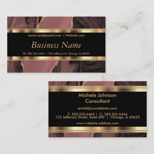 Elegant Roos Gold Marble en Gold Visitekaartje (Voorkant / Achterkant)