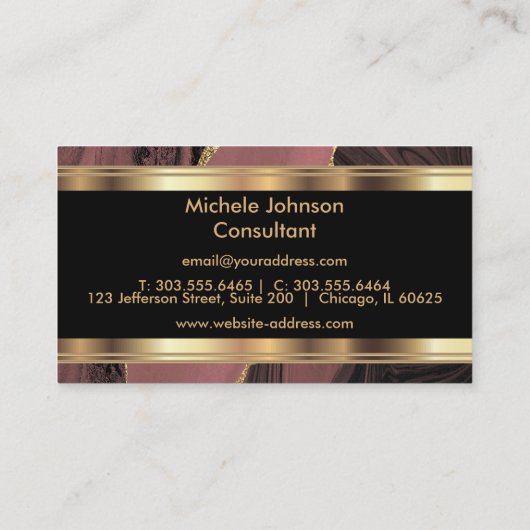 Elegant Roos Gold Marble en Gold Visitekaartje (Achterkant)