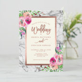 Elegant Roos Gold Marble Floral Wedding Invitation Kaart (Staand voorkant)