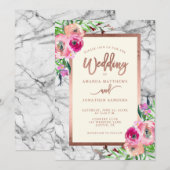 Elegant Roos Gold Marble Floral Wedding Invitation Kaart (Voorkant / Achterkant)
