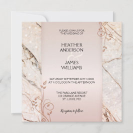 Elegant Roos Gold Marble Floral Wedding Invitation Kaart