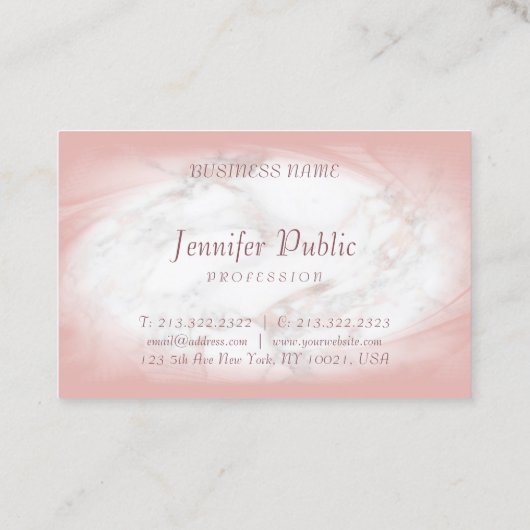 Elegant Roos Gold Marble Handgeschreven Script Mod Visitekaartje (Achterkant)