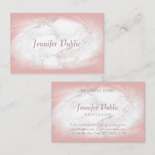 Elegant Roos Gold Marble Handgeschreven Script Mod Visitekaartje (Voorkant / Achterkant)