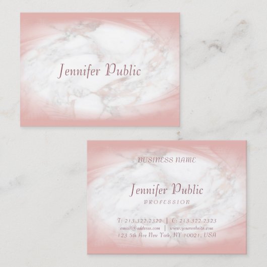 Elegant Roos Gold Marble Handgeschreven Script Mod Visitekaartje (Voorkant / Achterkant)