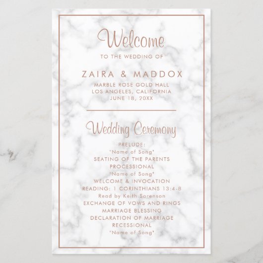 Elegant Roos Gold Marble Modern Wedding Programme (Voorkant)