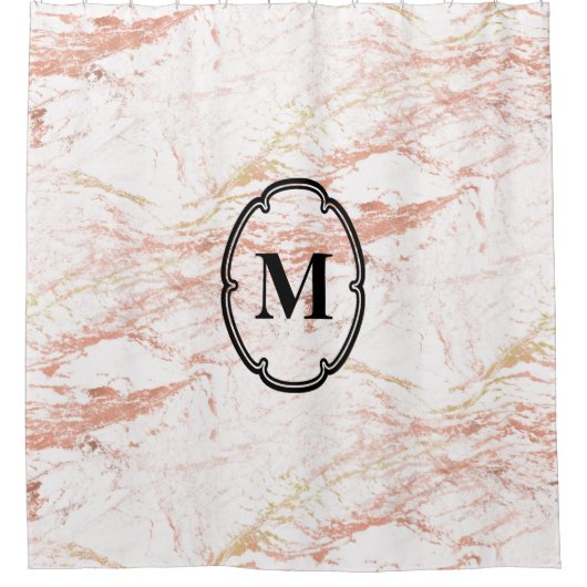 Elegant Roos Gold Marble Monogram Douchegordijn (Voorkant)