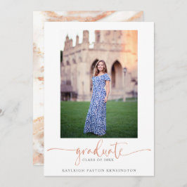 Elegant Roos Gold Marble Script Afstuderen Foto Aankondiging